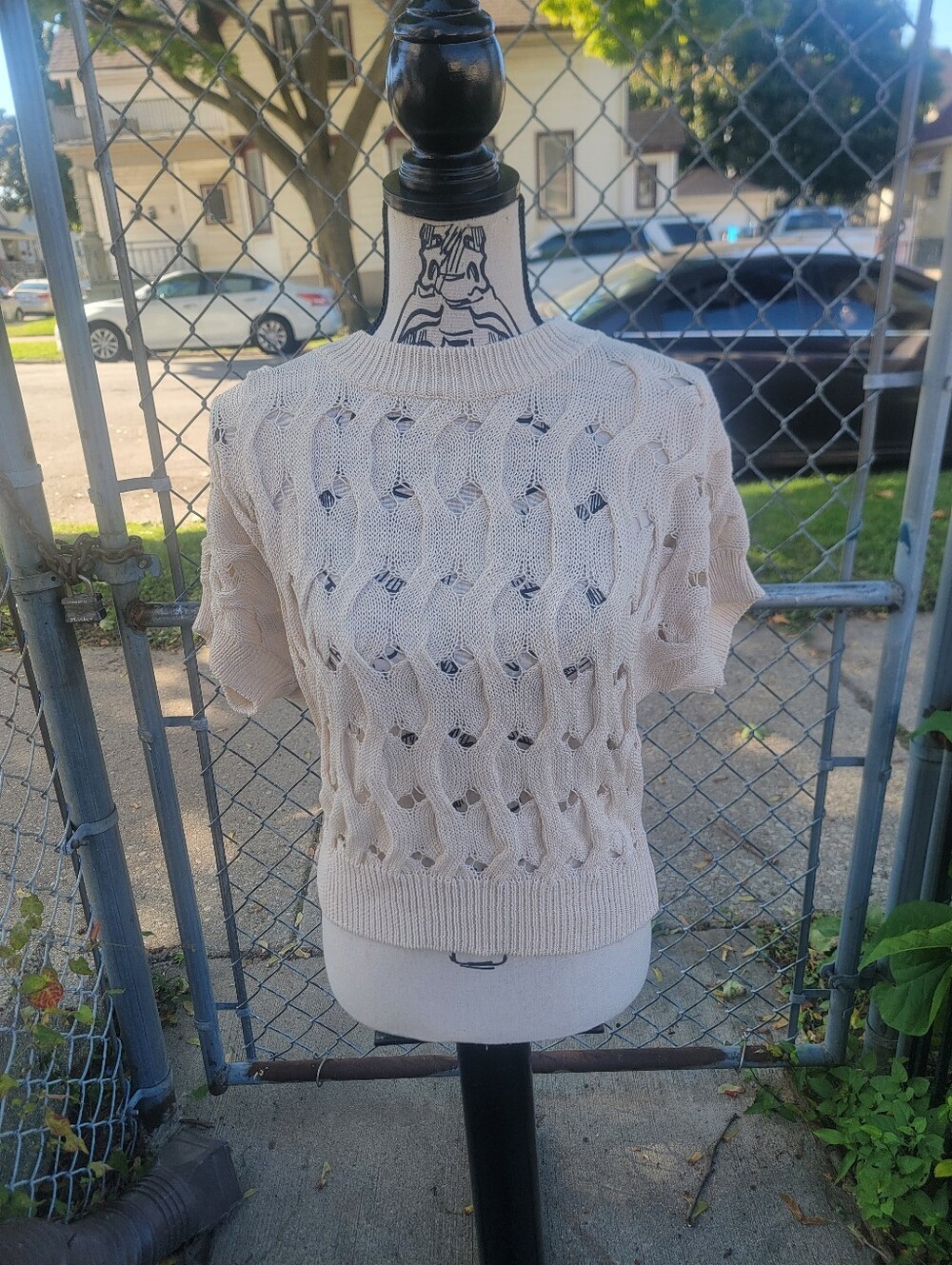 Le Tricot Perugia Made in Italy Open Knit Cable Sweater XS 100% Cotton
